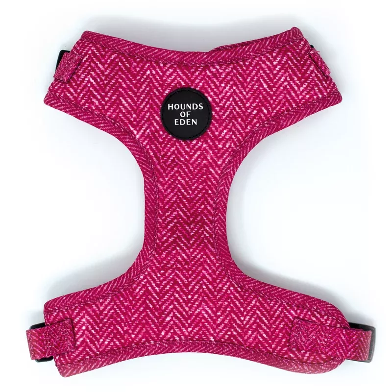 bella-pink-herringbone-dog-harness ‘Bella’ – Pink Herringbone Dog Harness