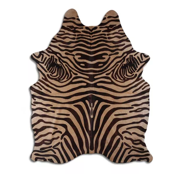 brown-zebra-cowhide-area-rug-on-beige Brown Zebra Cowhide Area Rug On Beige