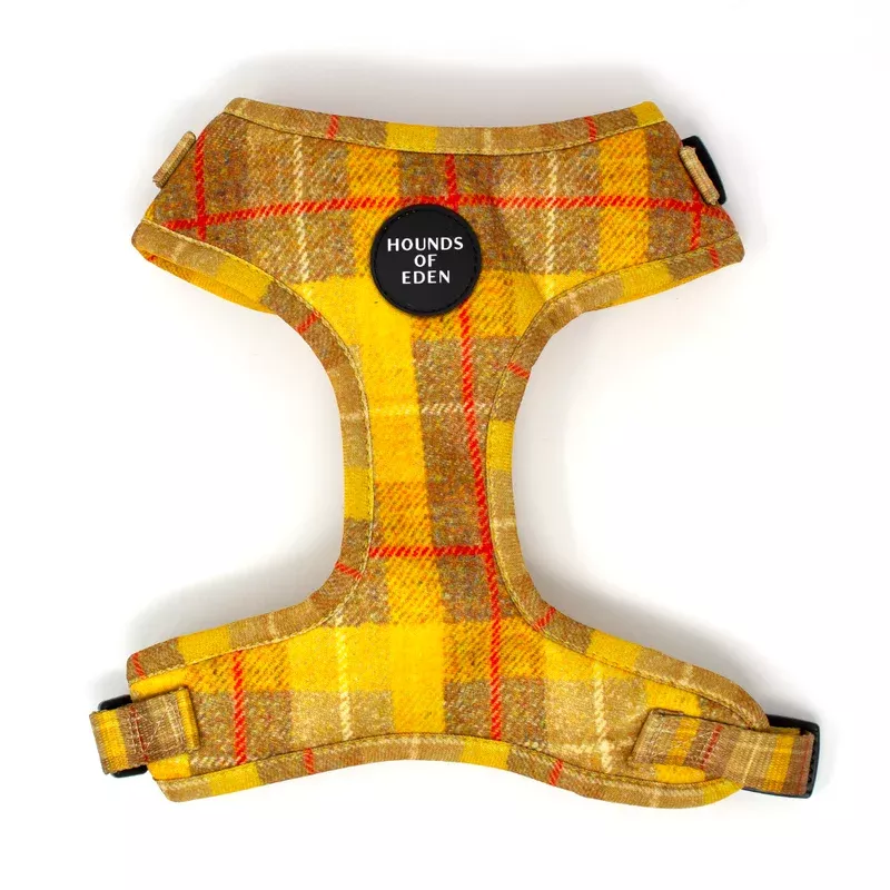 honey-yellow-check-dog-harness ‘Honey’ – Yellow Check Dog Harness