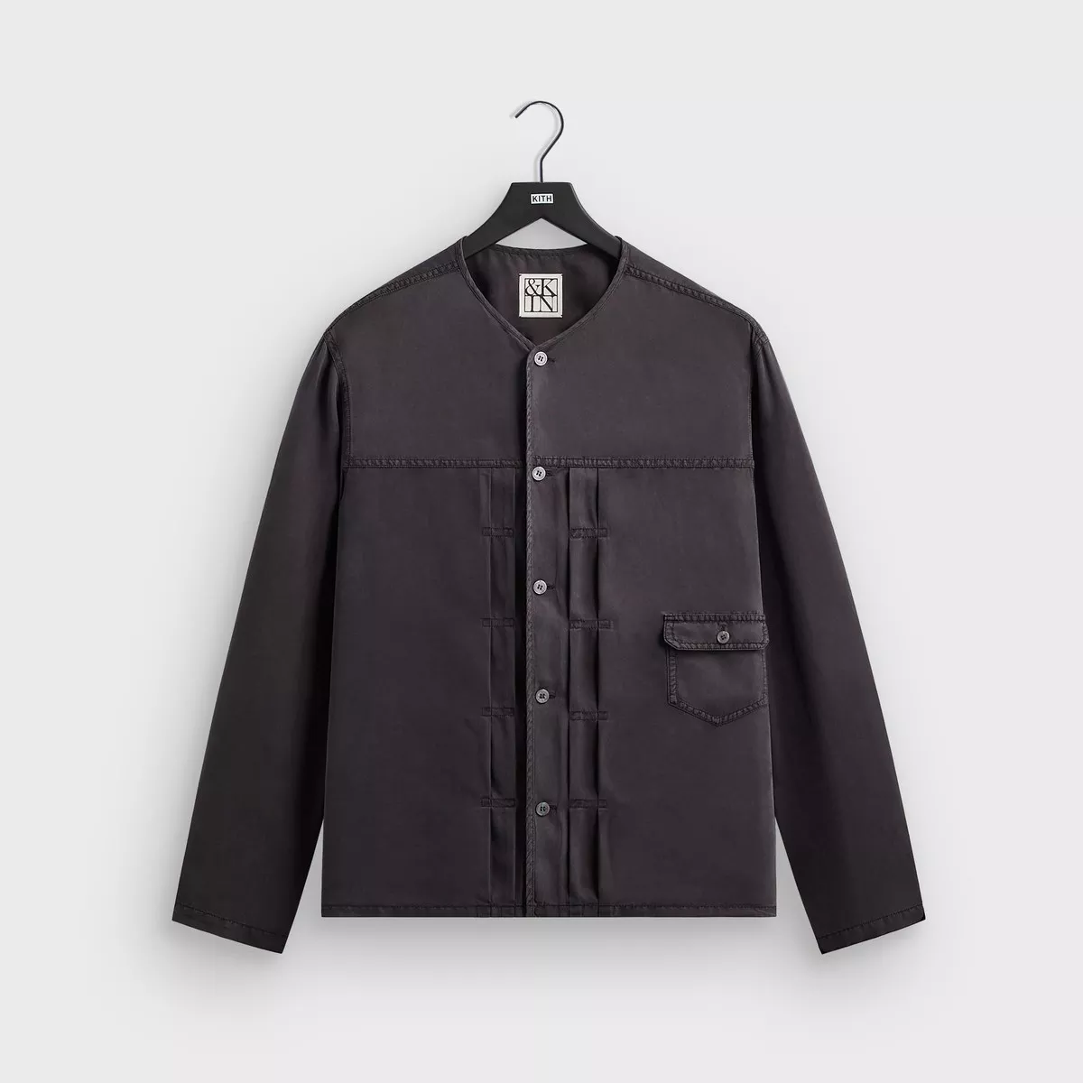 kin-garment-dyed-silk-collarless-yardley-shirt-phantom-grey &Kin Garment Dyed Silk Collarless Yardley Shirt – Phantom Grey