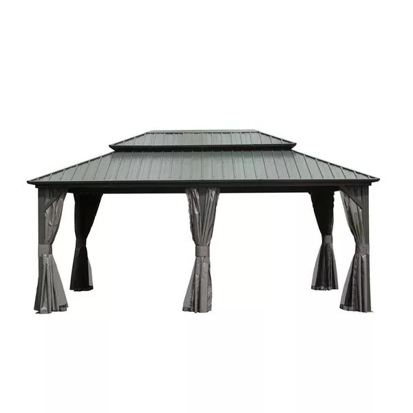 [SantaChoice] 12′ X 18′ Hardtop Gazebo, Aluminum Metal Gazebo with Galvanized Steel Double Roof Canopy, Curtain and Netting, Permanent Gazebo Pavilion for Patio, Backyard, Deck, Lawn