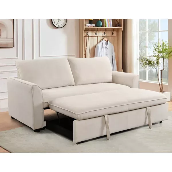 [SantaChoice] 78 Inch 3 in 1 Convertible Sleeper Sofa Bed, Modern Fabric Loveseat Futon Sofa Couch w/Pullout Bed, Small Love Seat Lounge Sofa w/Reclining Backrest, Furniture for Living Room,Beige