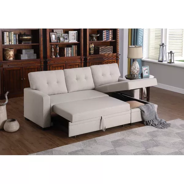 [SantaChoice] Upholstered Pull out Sectional Sofa with Chaise
